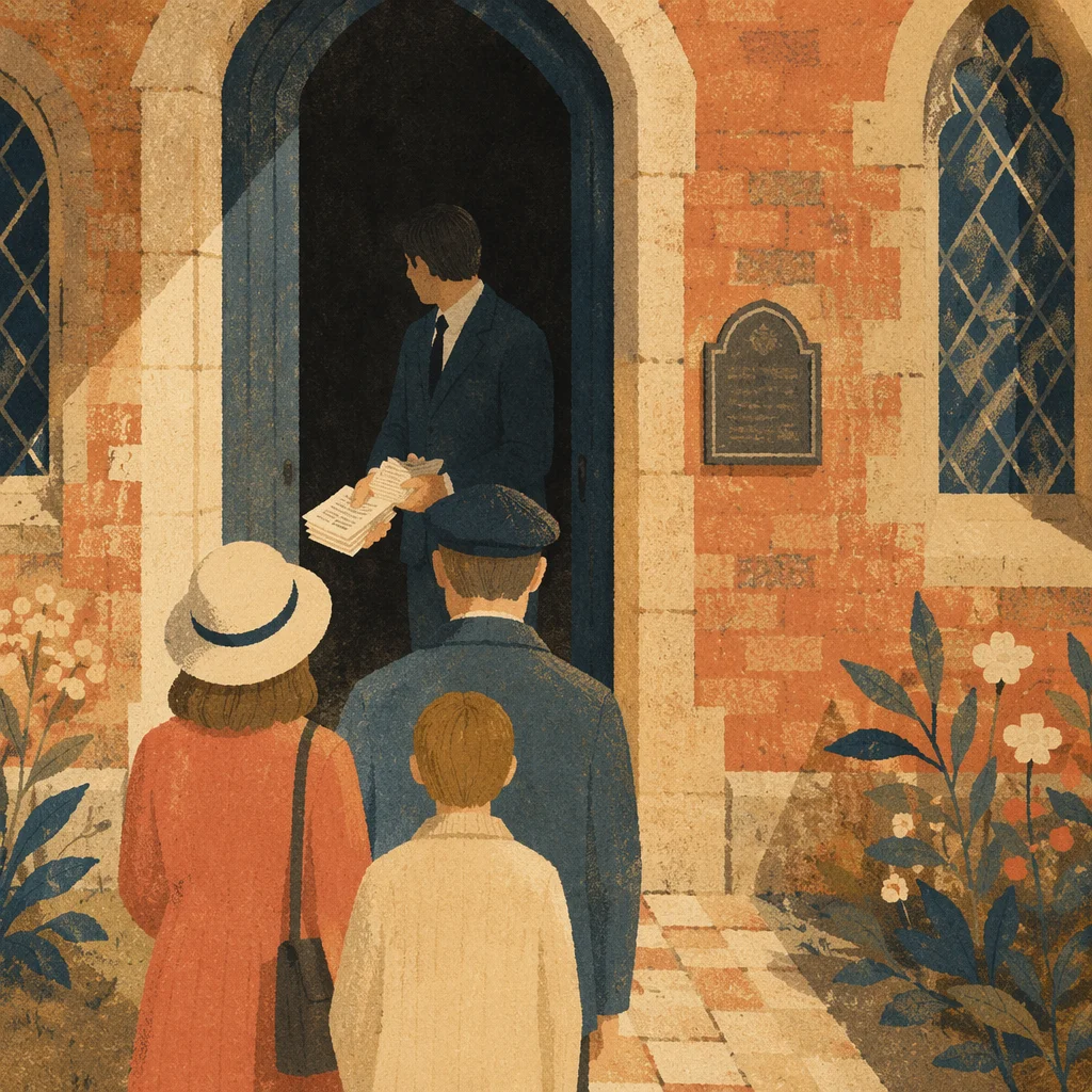 Church Usher Welcoming Worshipers at Chapel Door