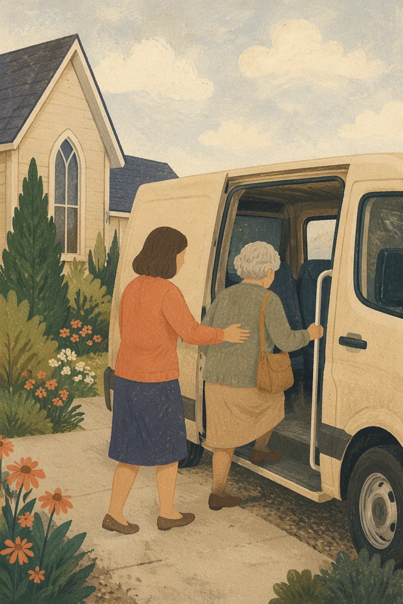 Church Van Assisting Elderly Member Arrival