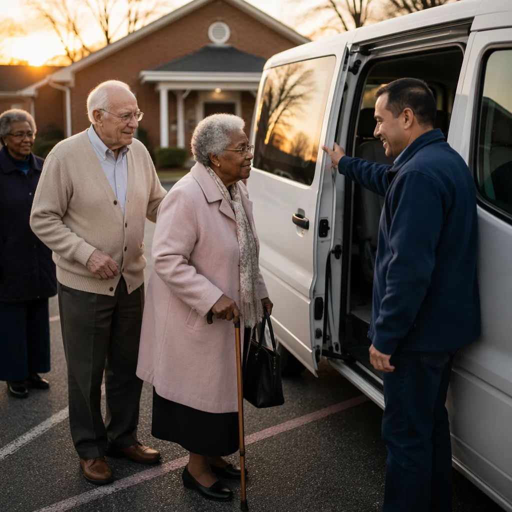 Church Van Helping Elderly Members Arrive
