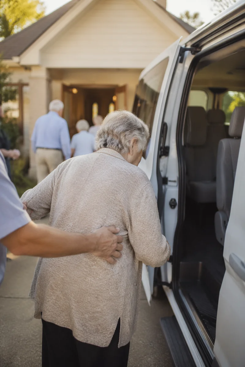 Church Van Assisting Elderly Members Arrival
