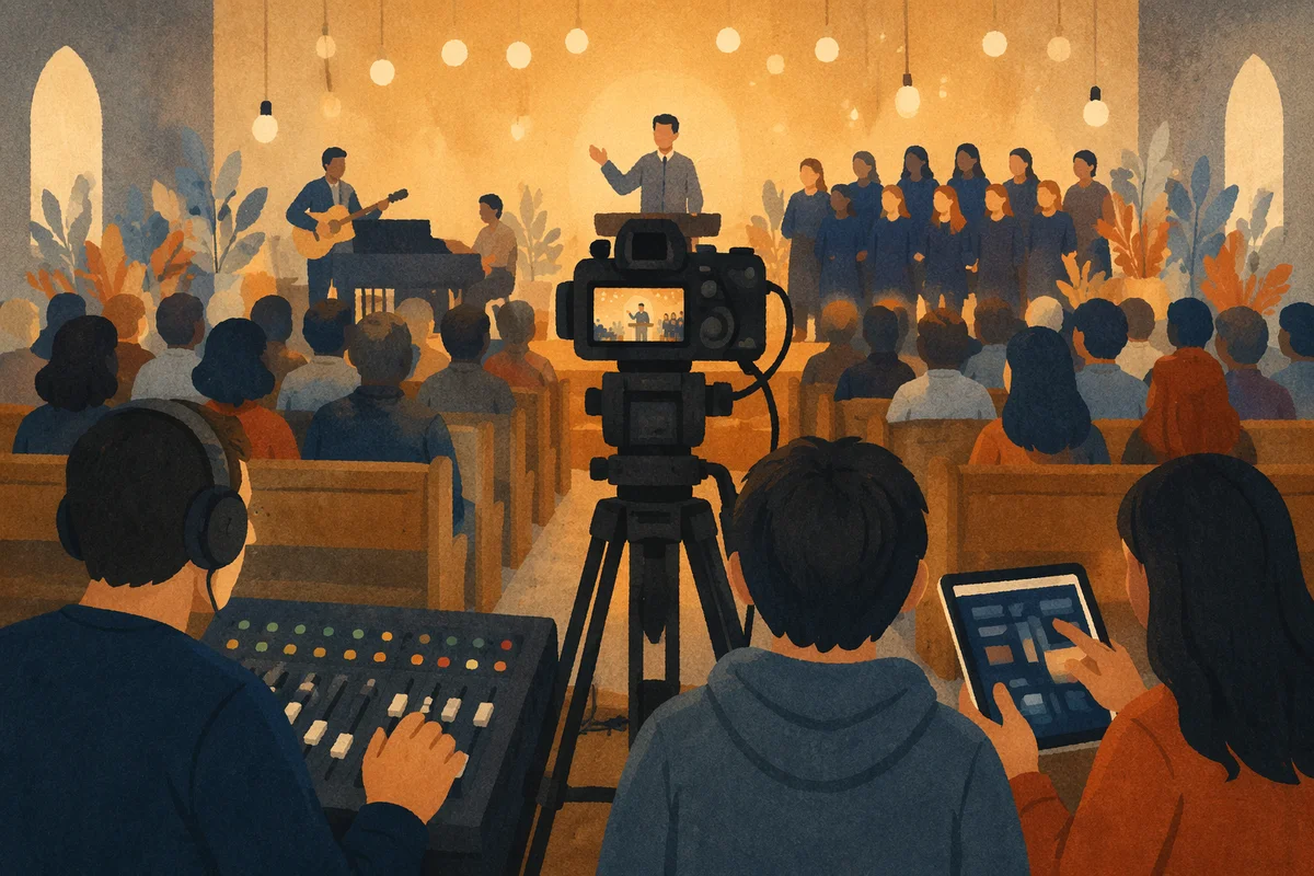 Church Video Production Team During Worship
