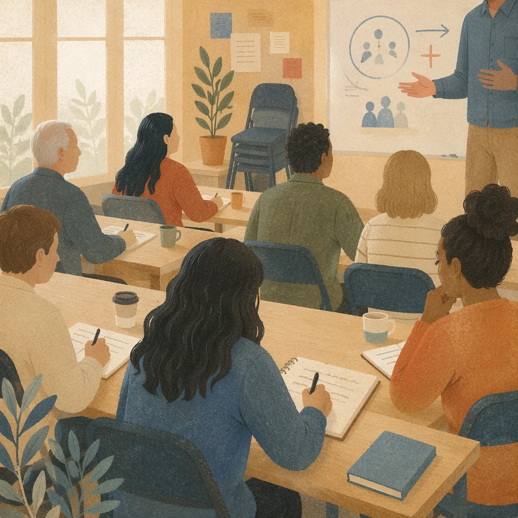 Church Volunteer Training in Bright Classroom