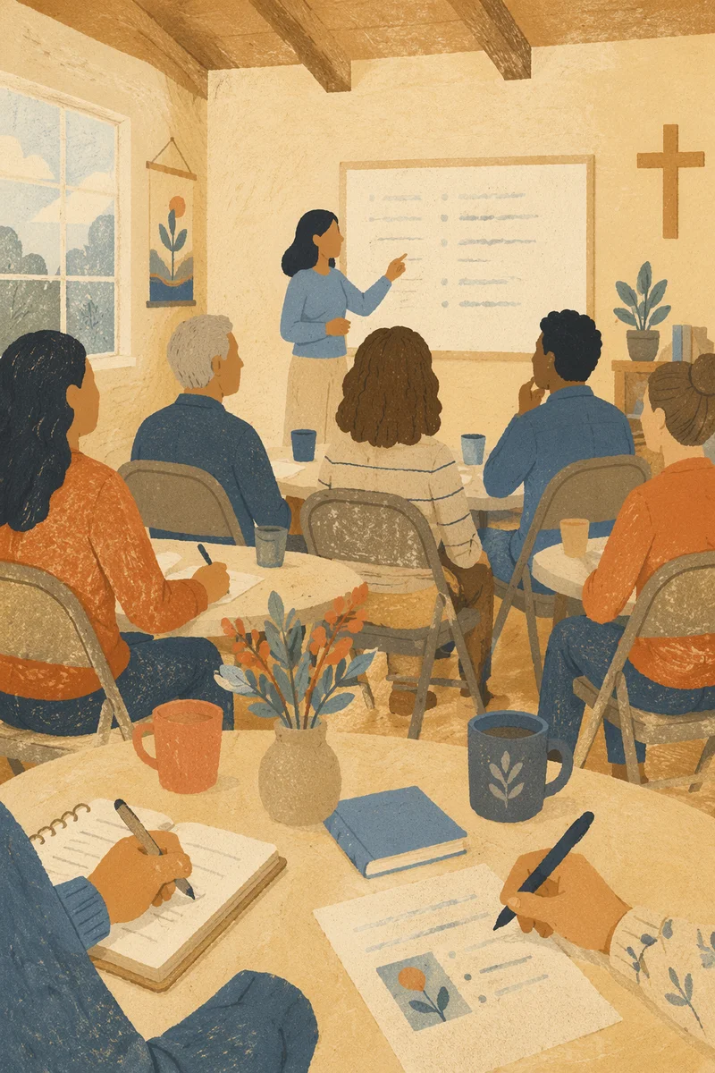 Church Volunteer Training in Bright Classroom