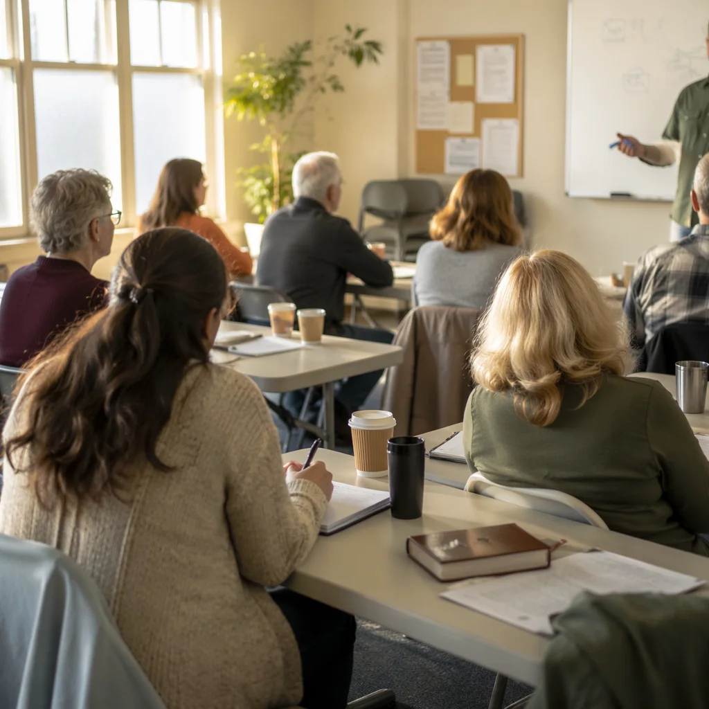 Church Volunteer Training in Bright Classroom