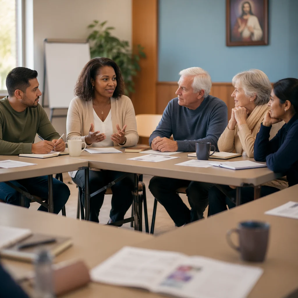 Church Volunteer Training in Bright Classroom
