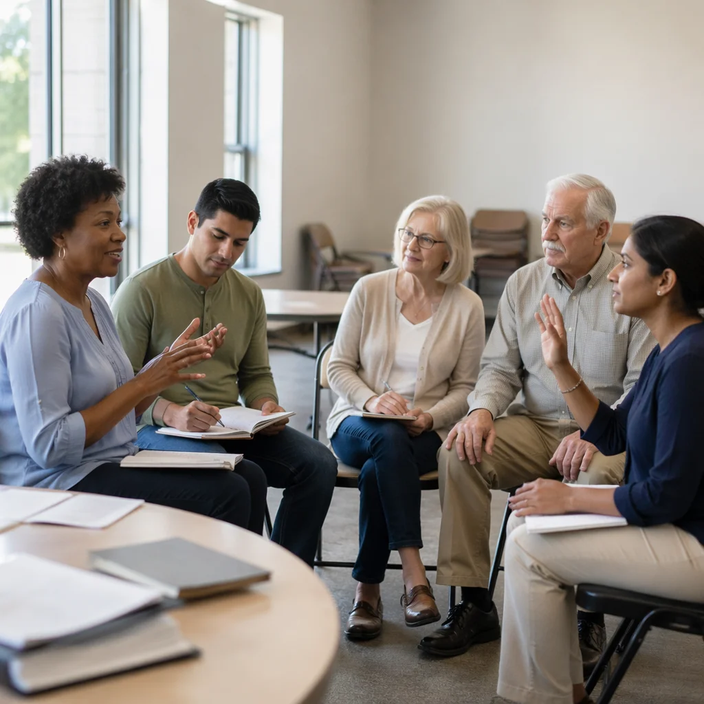 Small Group Discussion in Bright Classroom