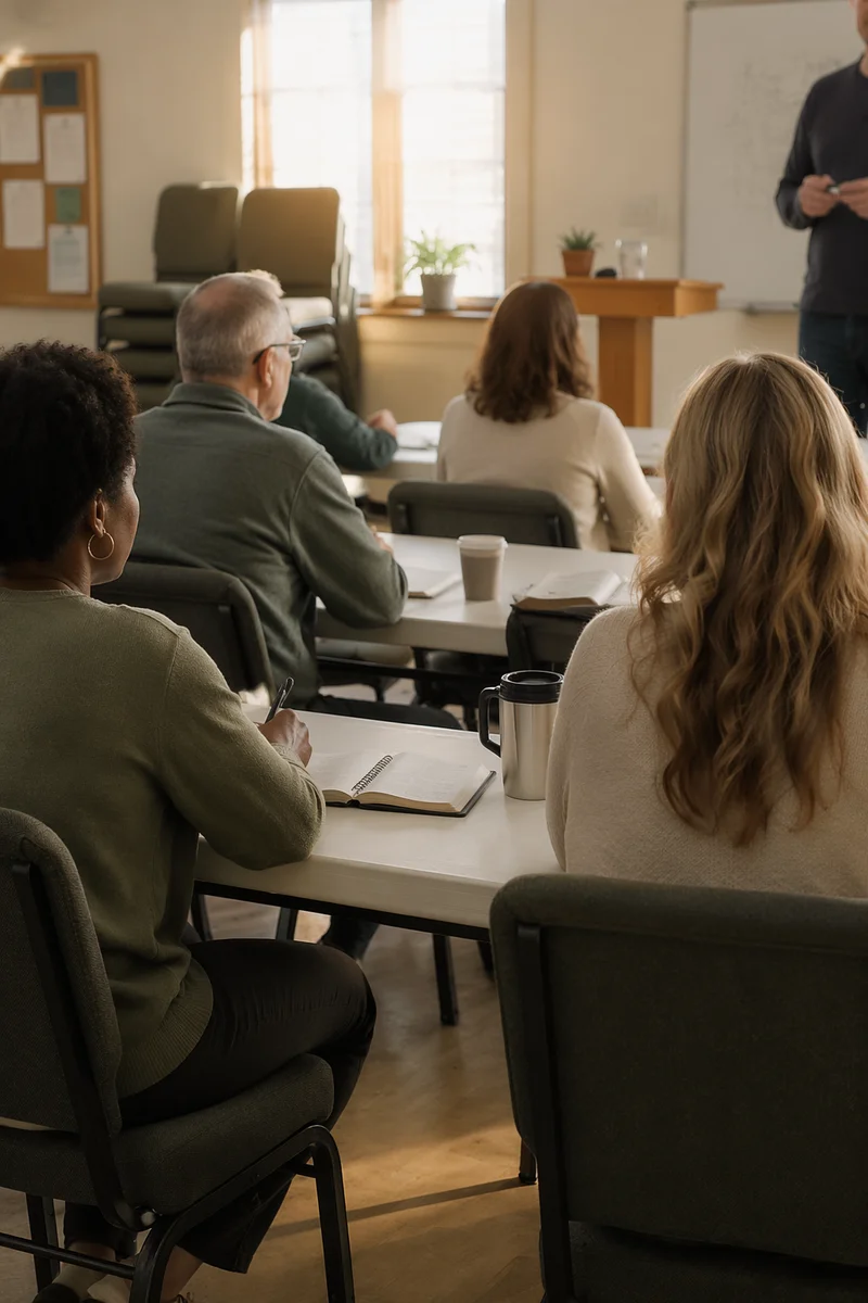 Church Volunteer Training in Bright Classroom