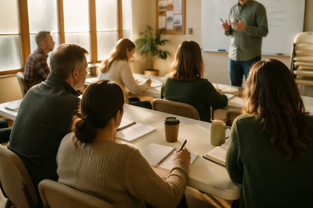 Church Volunteer Training in Bright Classroom