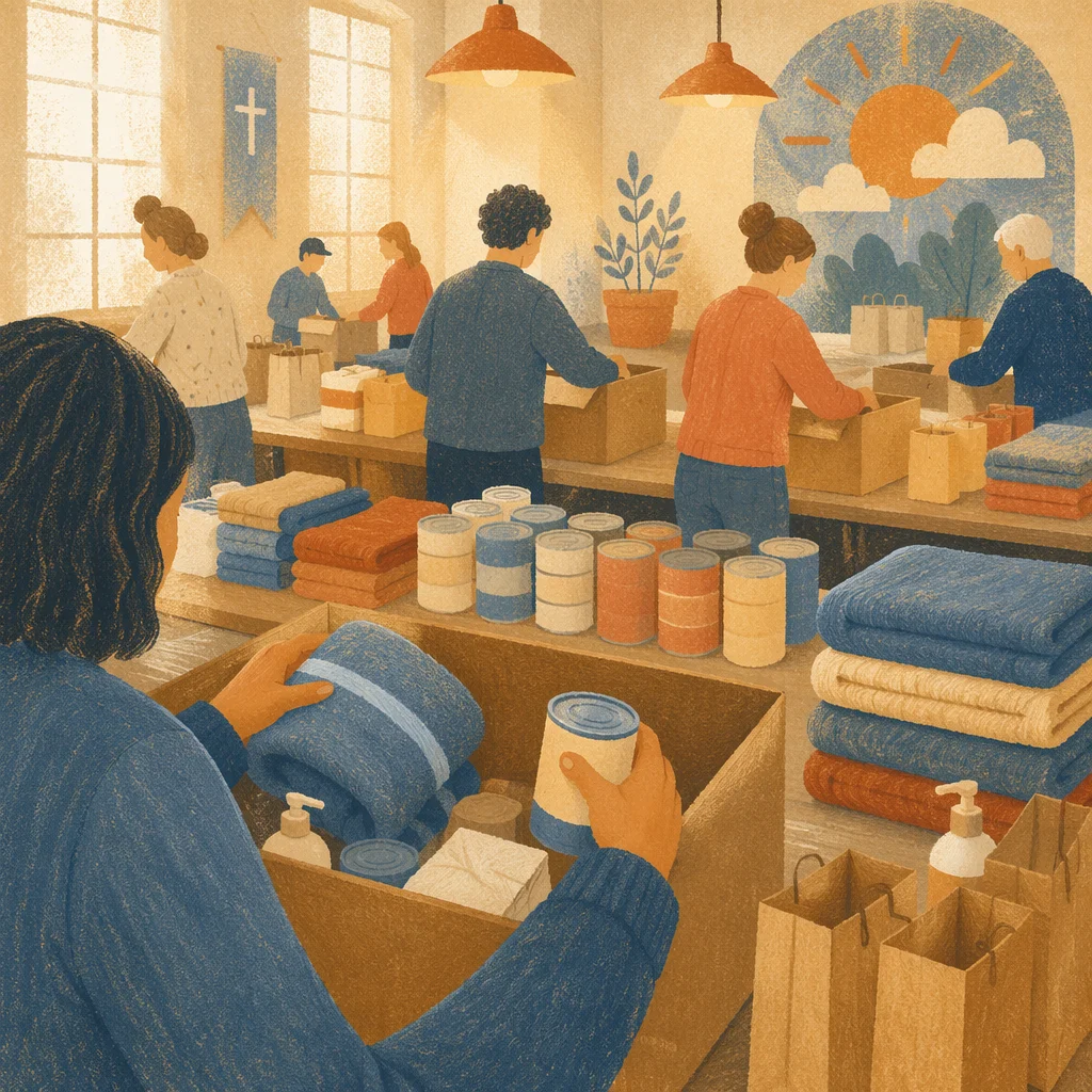 Church Volunteers Packing Relief Supplies Together