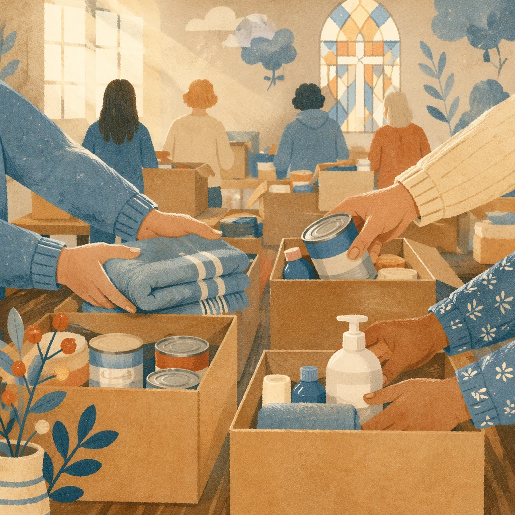 Church Volunteers Packing Care Supplies