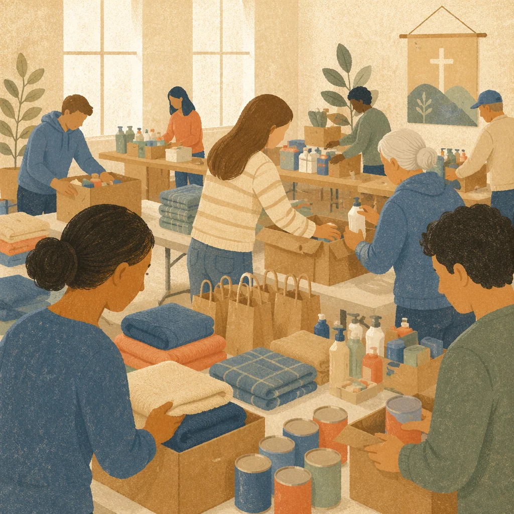 Church Volunteers Packing Relief Supplies Together