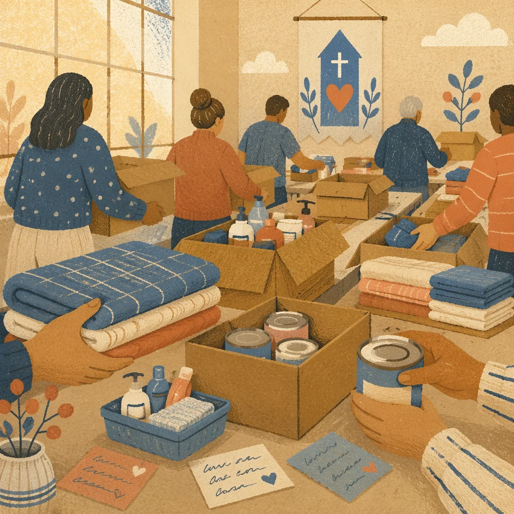 Church Volunteers Packing Emergency Supplies Together