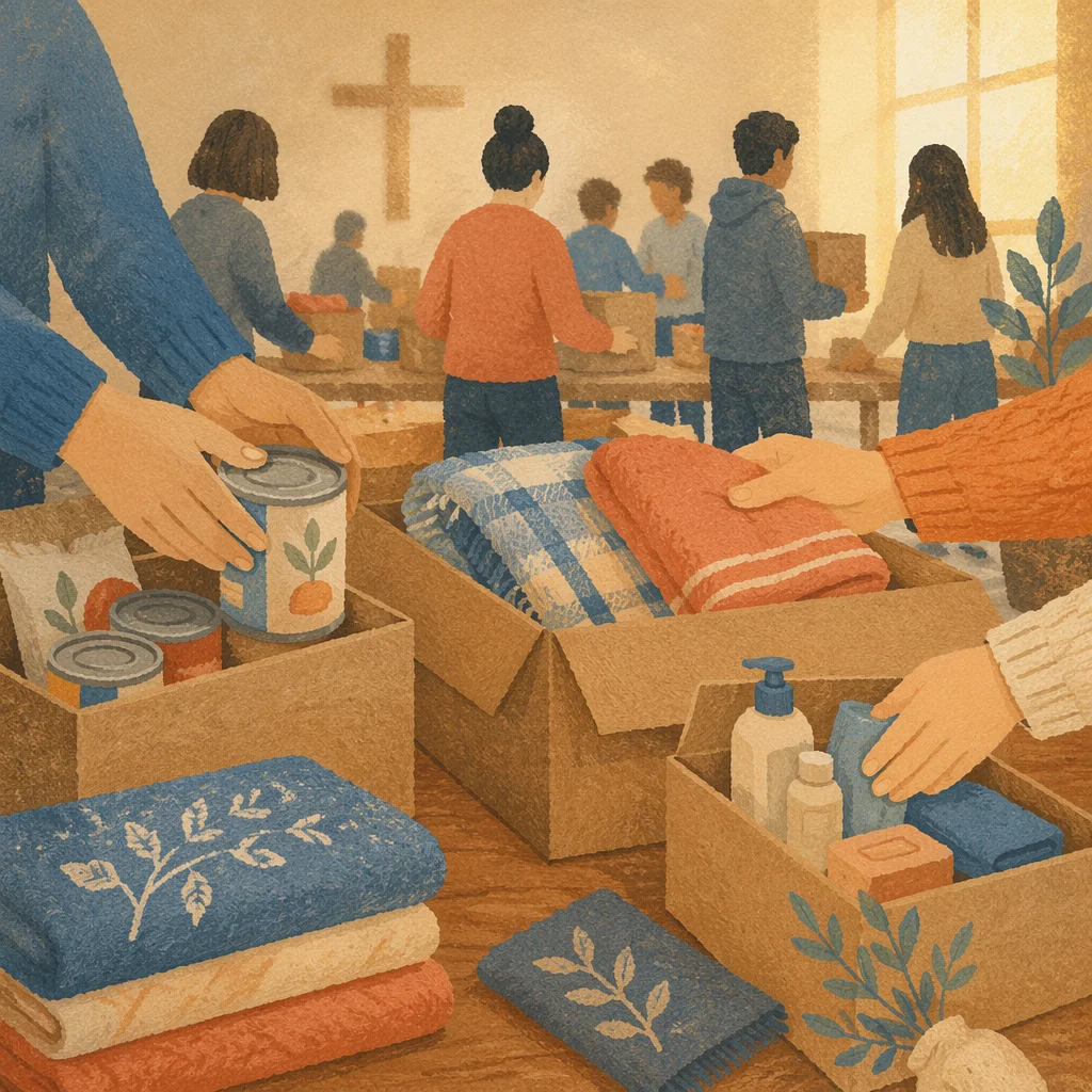 Church Volunteers Packing Relief Supplies
