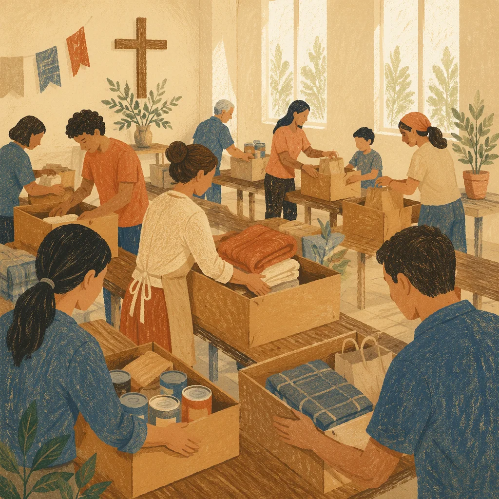 Church Volunteers Packing Relief Supplies