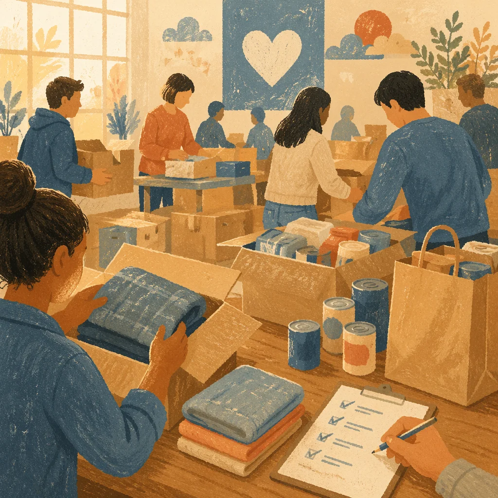 Church Volunteers Packing Relief Supplies Together