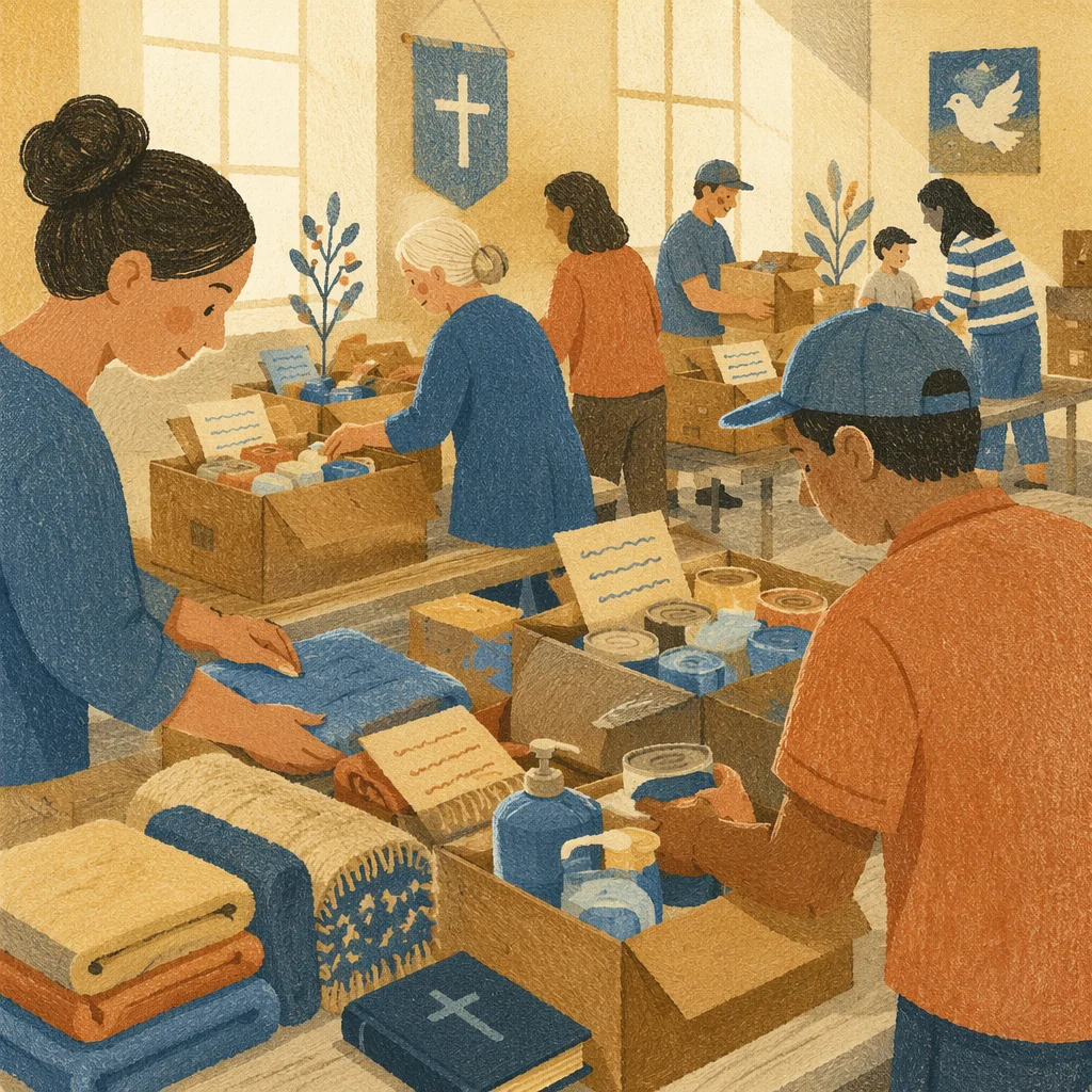 Church Volunteers Packing Relief Supplies
