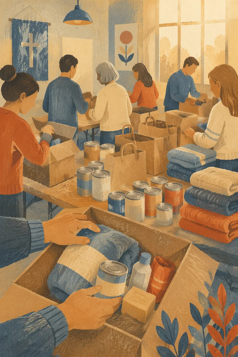 Church Volunteers Packing Relief Supplies