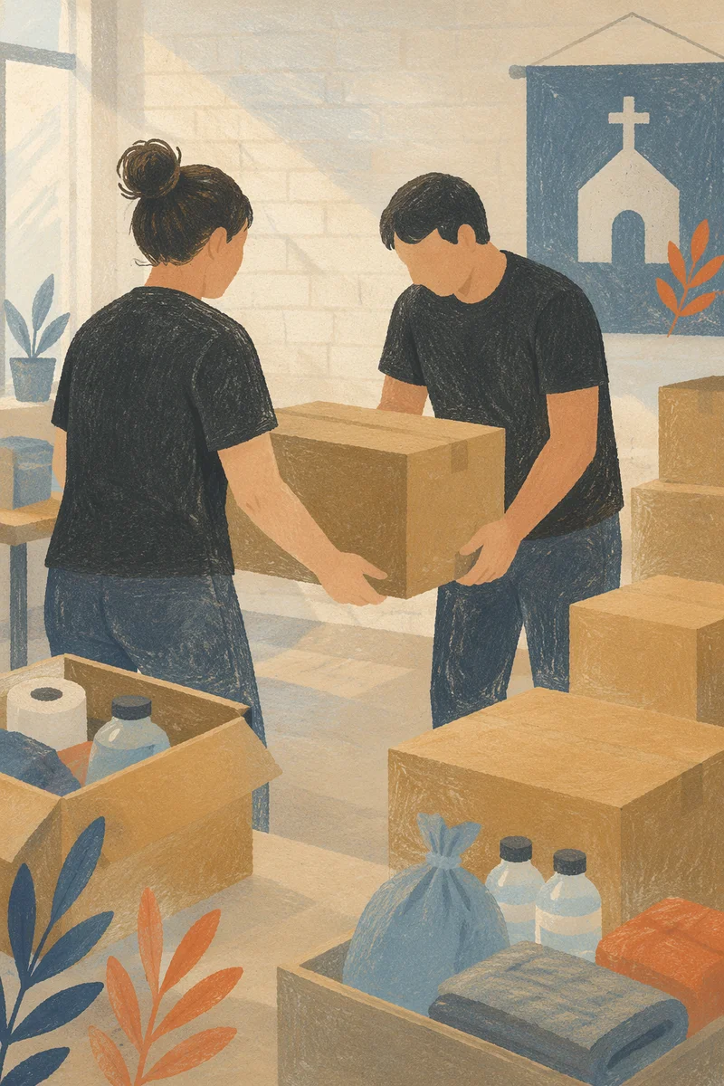 Church Volunteers Packing Relief Supplies Together