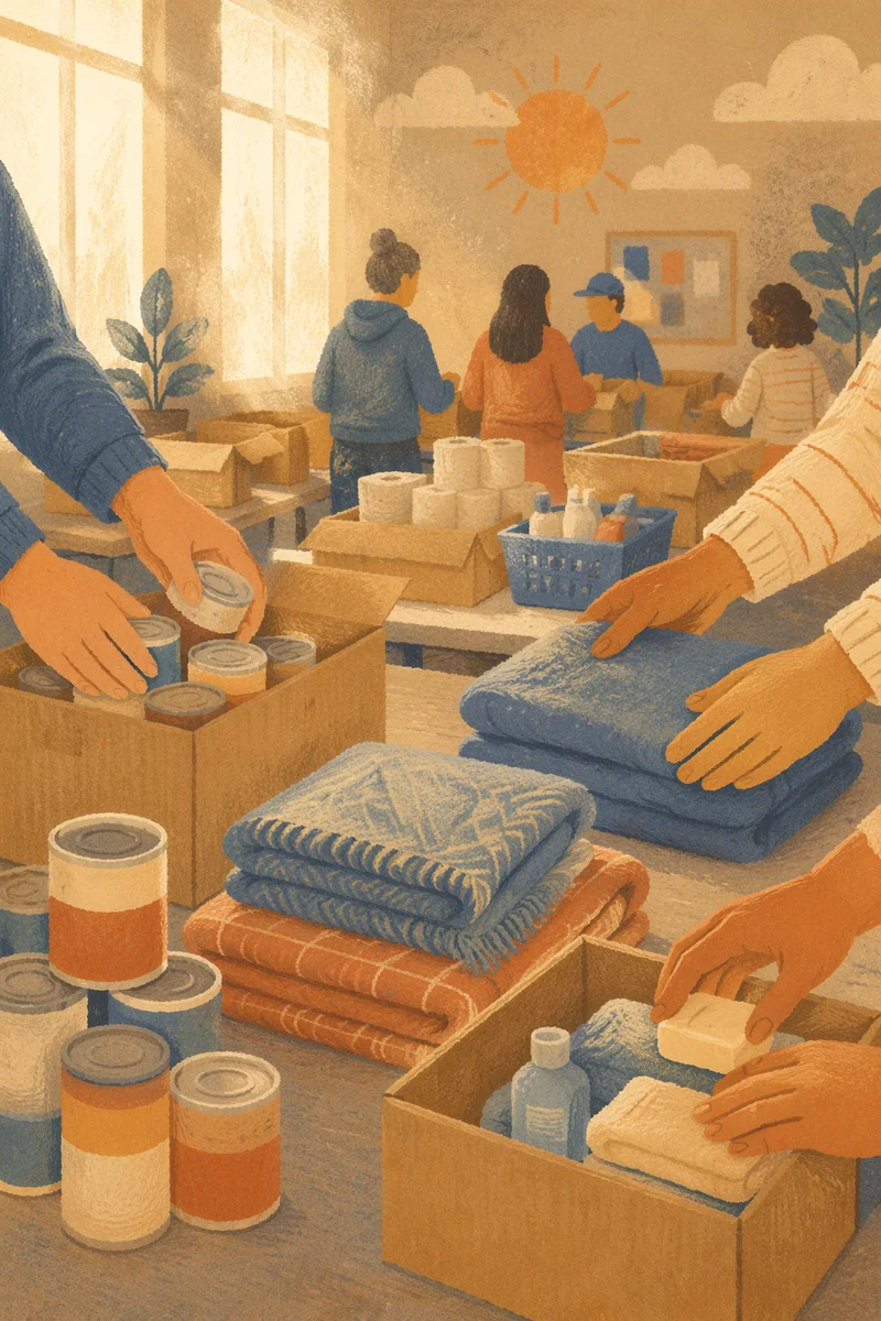Church Volunteers Packing Relief Supplies