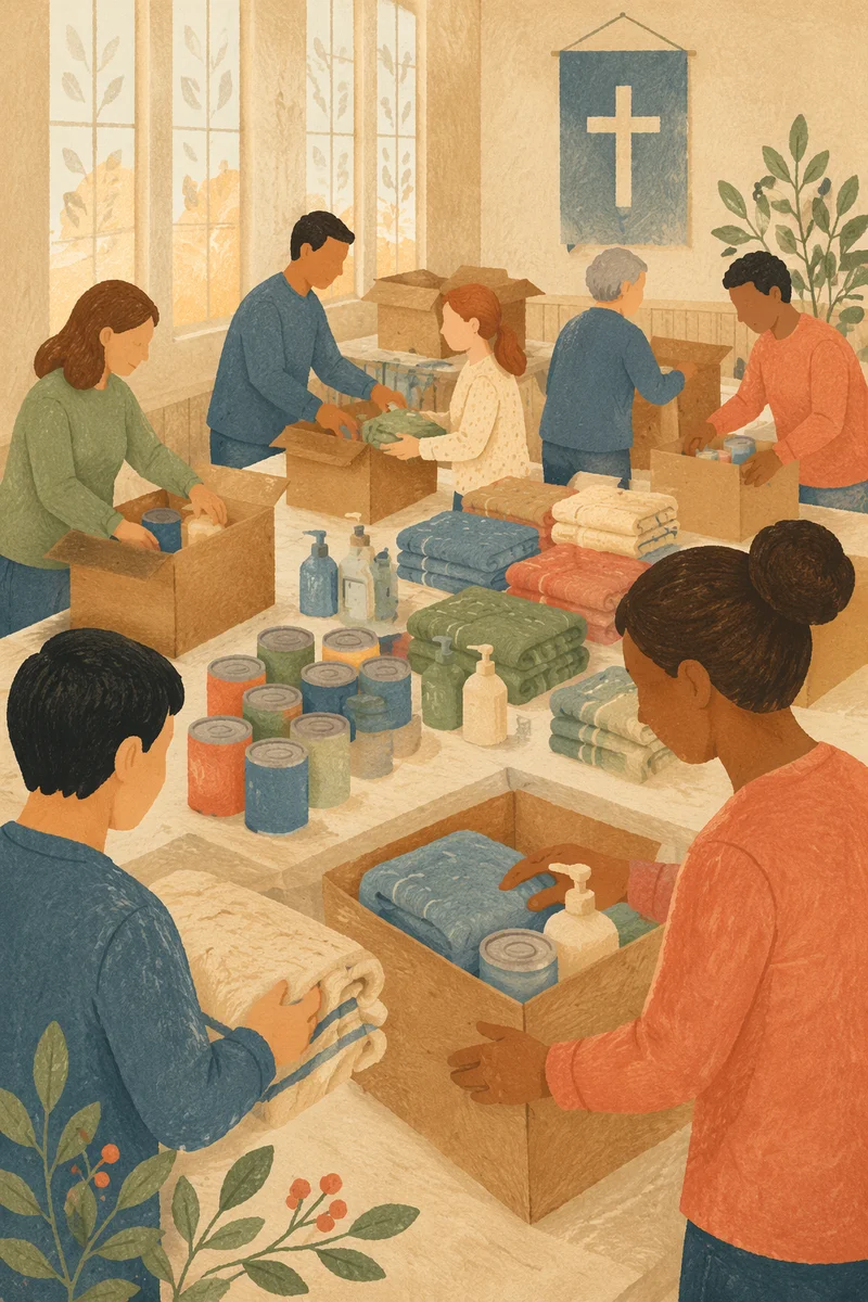 Church Volunteers Packing Relief Supplies Together