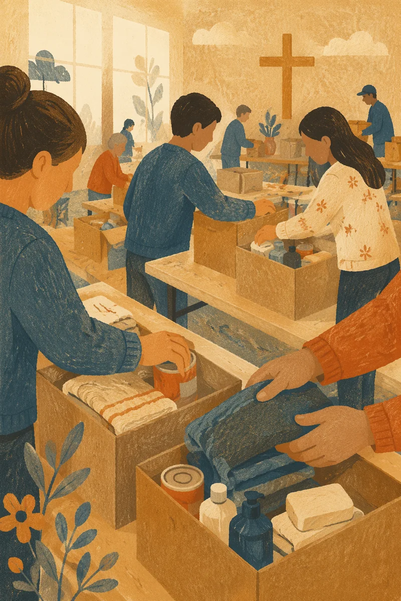 Church Volunteers Packing Relief Supplies
