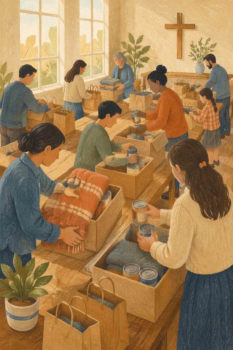 Church Volunteers Packing Relief Supplies