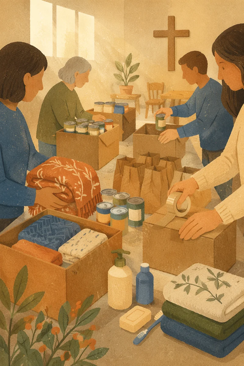 Church Volunteers Packing Relief Supplies