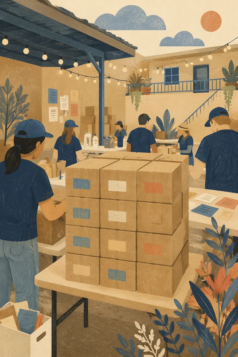 Church Volunteers Packing Community Supply Boxes