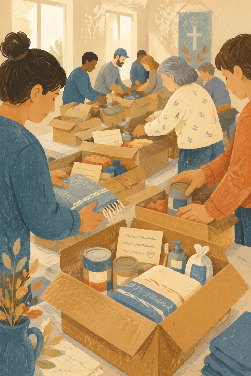 Church Volunteers Packing Relief Supplies