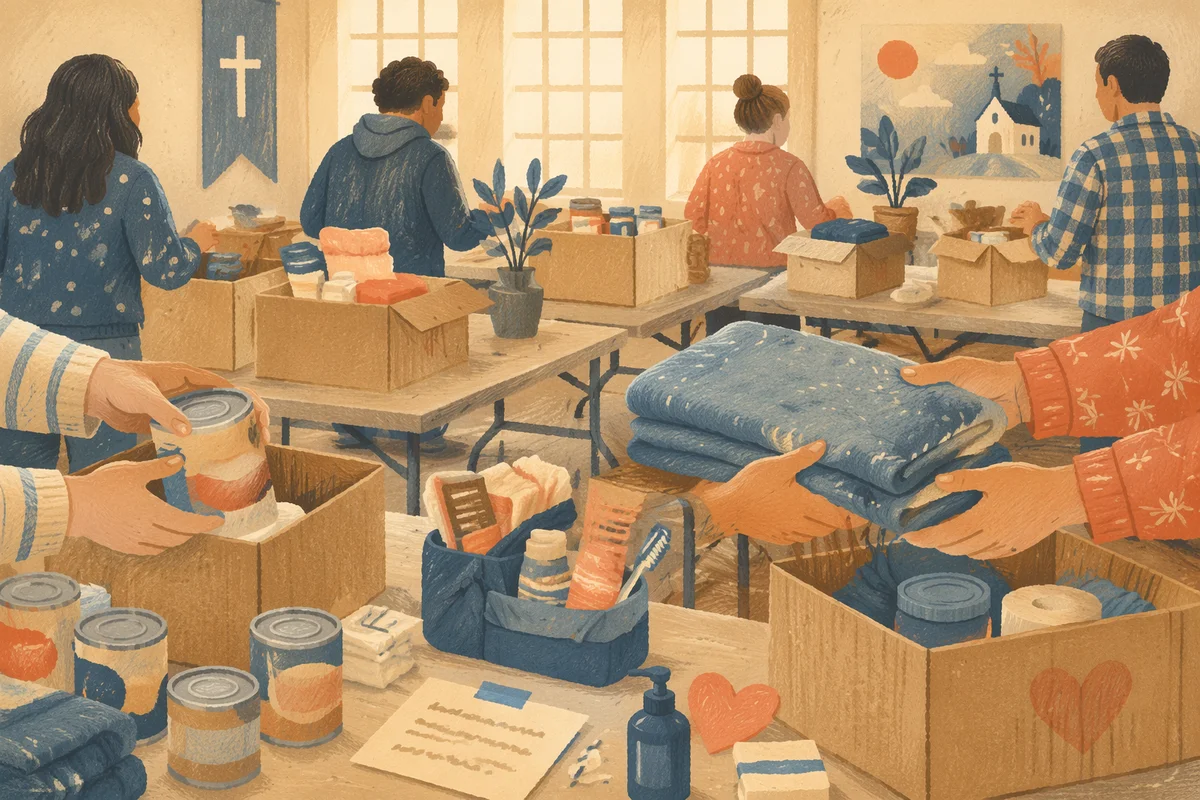 Church Volunteers Packing Emergency Relief Supplies