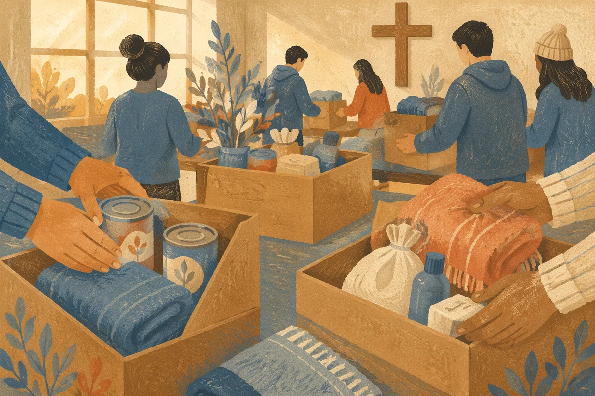 Church Volunteers Packing Relief Supplies Together