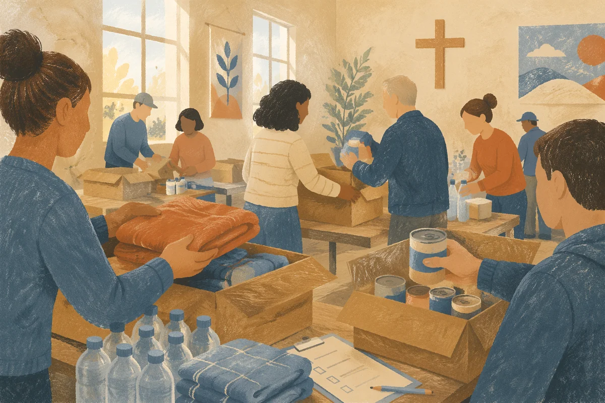Church Volunteers Packing Emergency Supplies