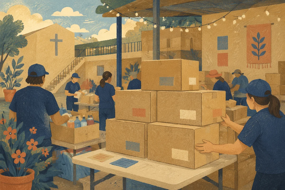 Church Volunteers Packing Community Supply Boxes