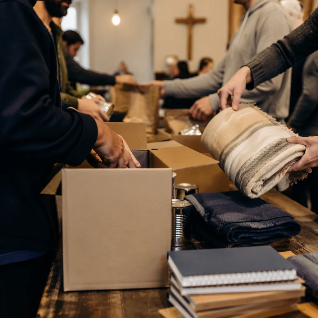 Church Volunteers Packing Care Supplies