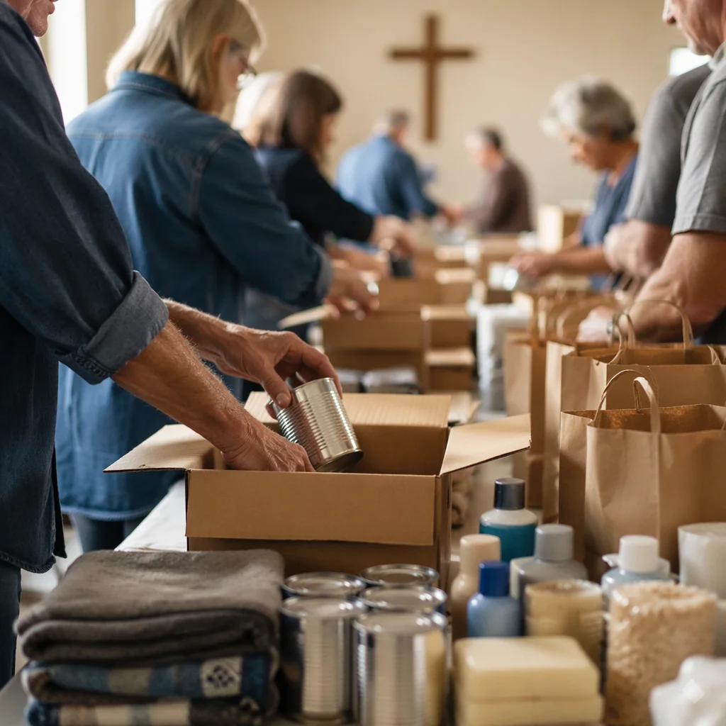 Church Volunteers Packing Emergency Supplies