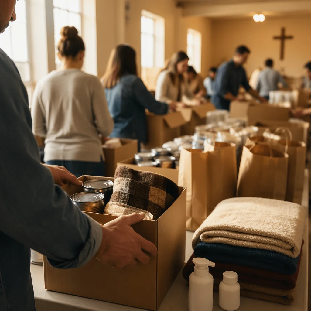 Church Volunteers Packing Relief Supplies