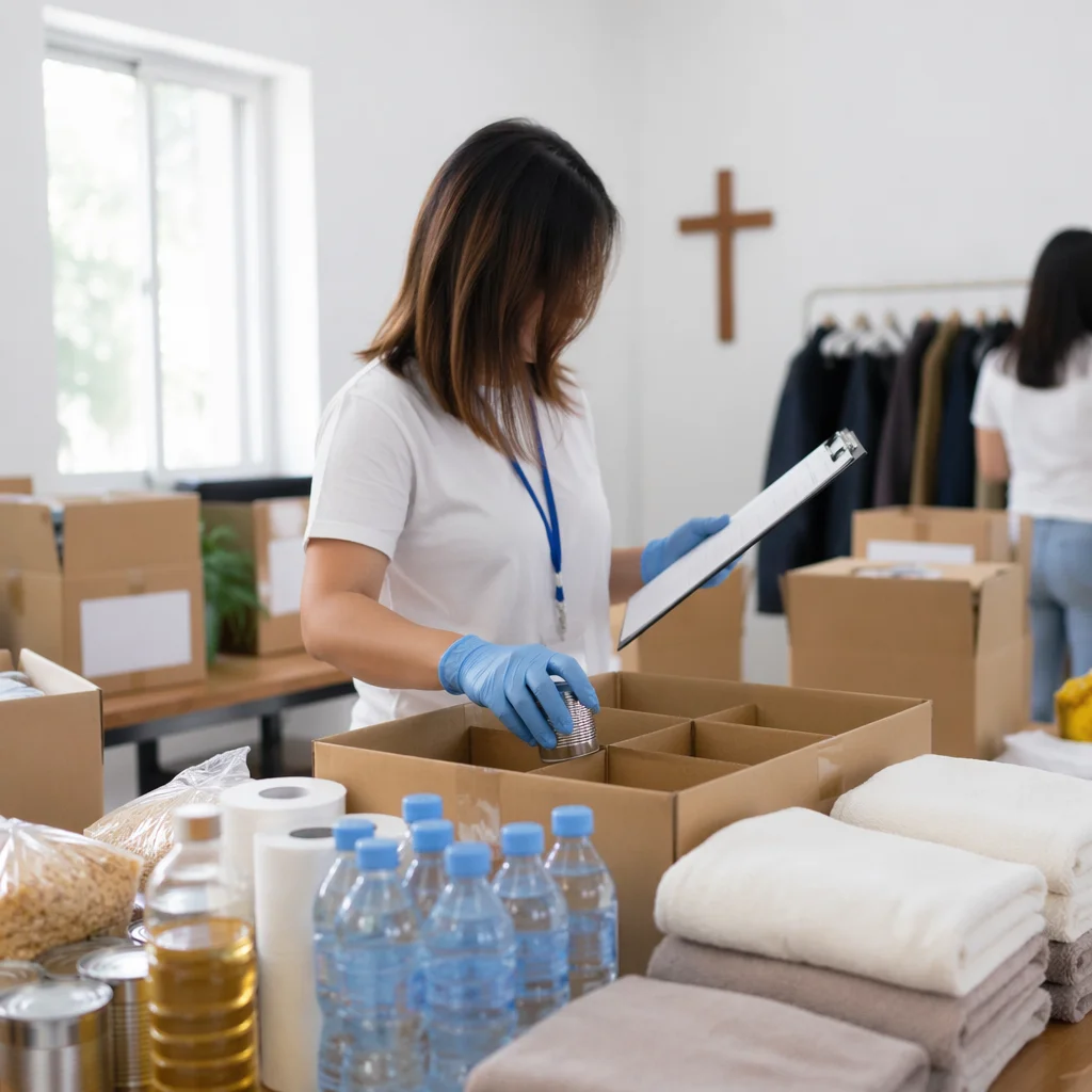 Church Volunteers Packing Relief Supplies