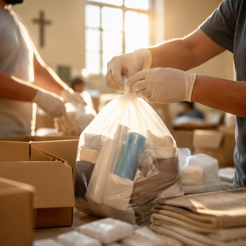 Church Volunteers Packing Outreach Supplies