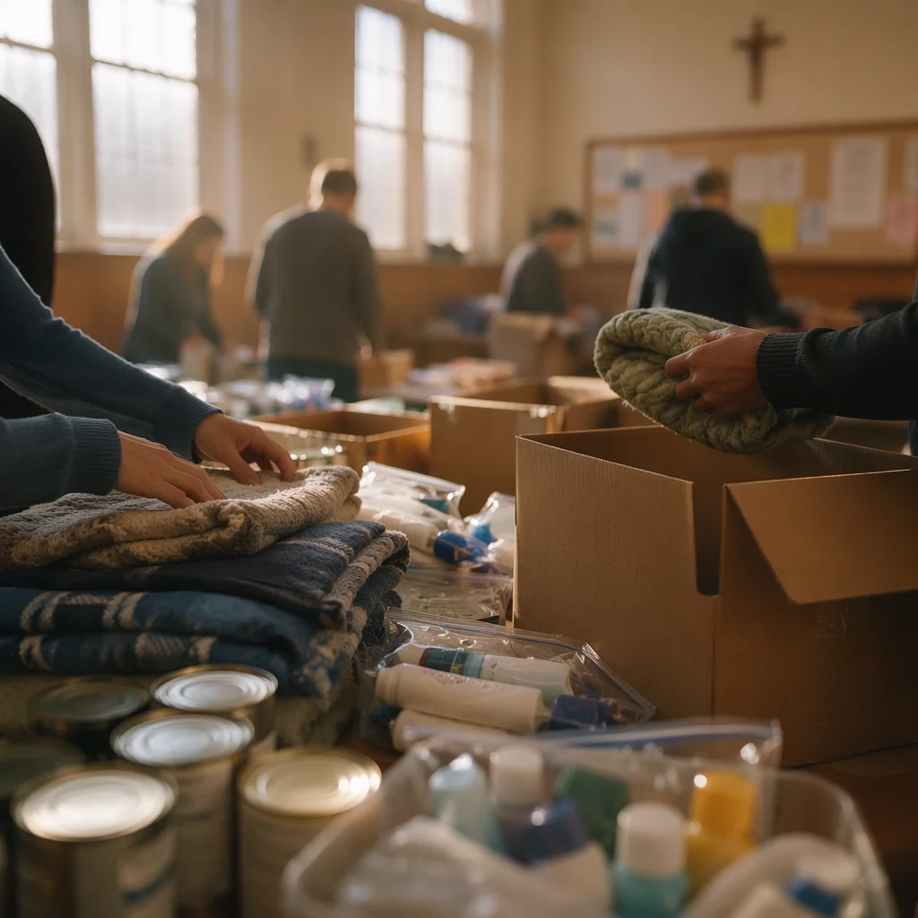 Church Volunteers Packing Relief Supplies