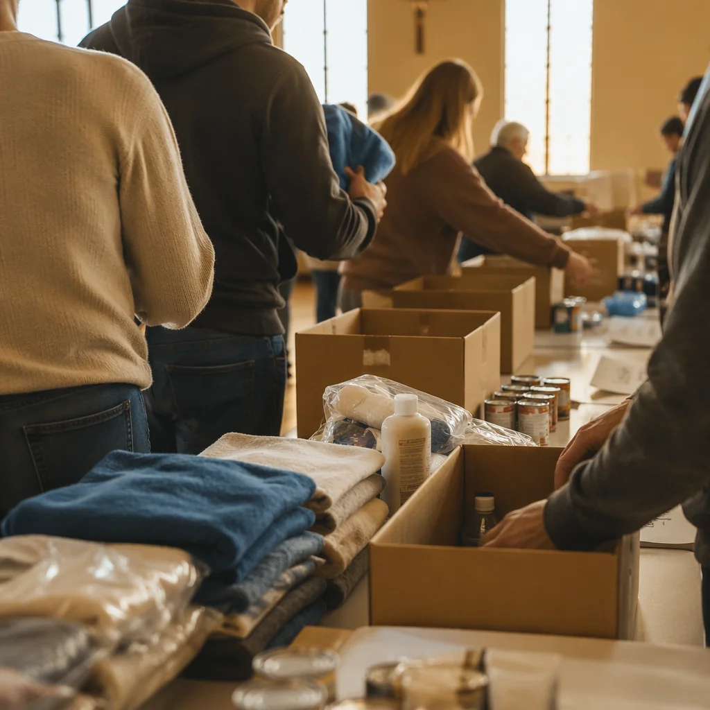 Church Volunteers Packing Emergency Relief Supplies