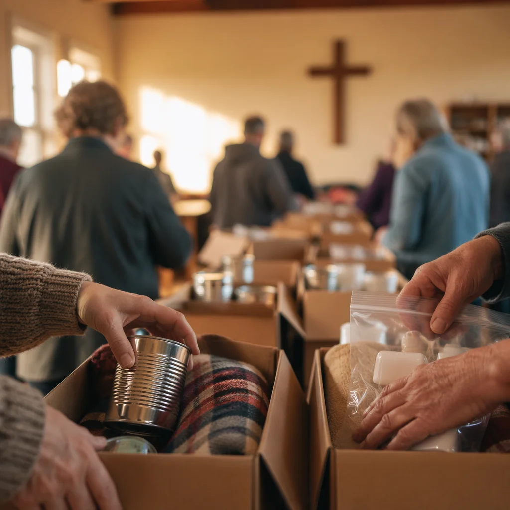 Church Volunteers Packing Relief Supplies Together