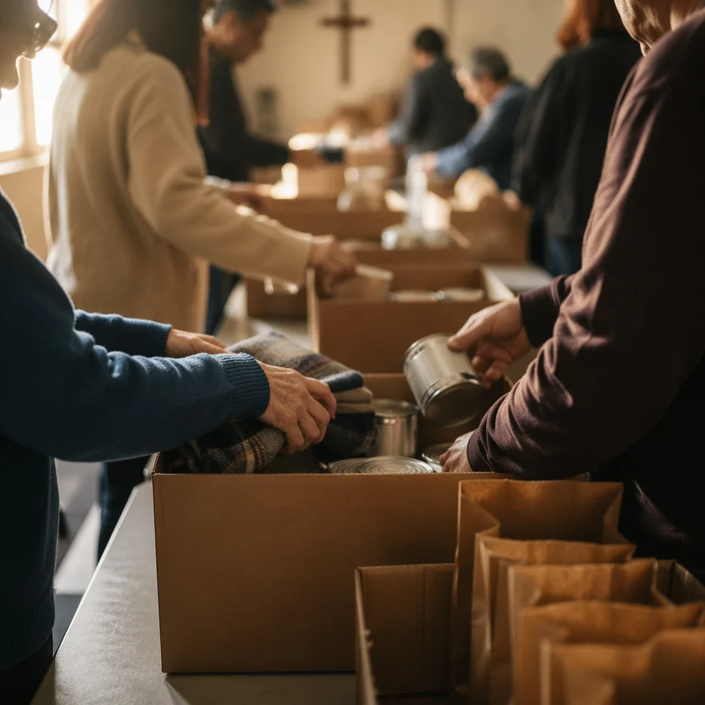 Church Volunteers Packing Relief Supplies Together