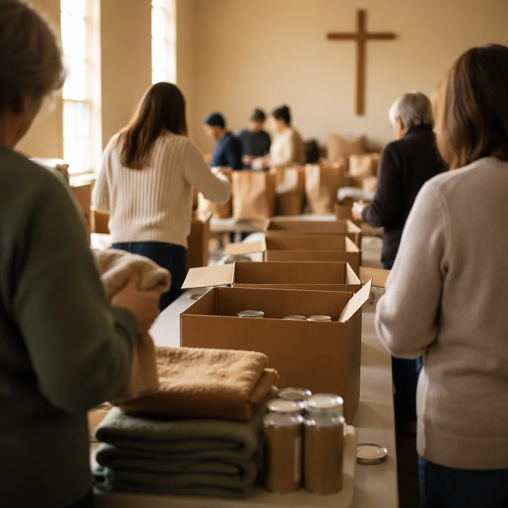 Church Volunteers Packing Relief Supplies