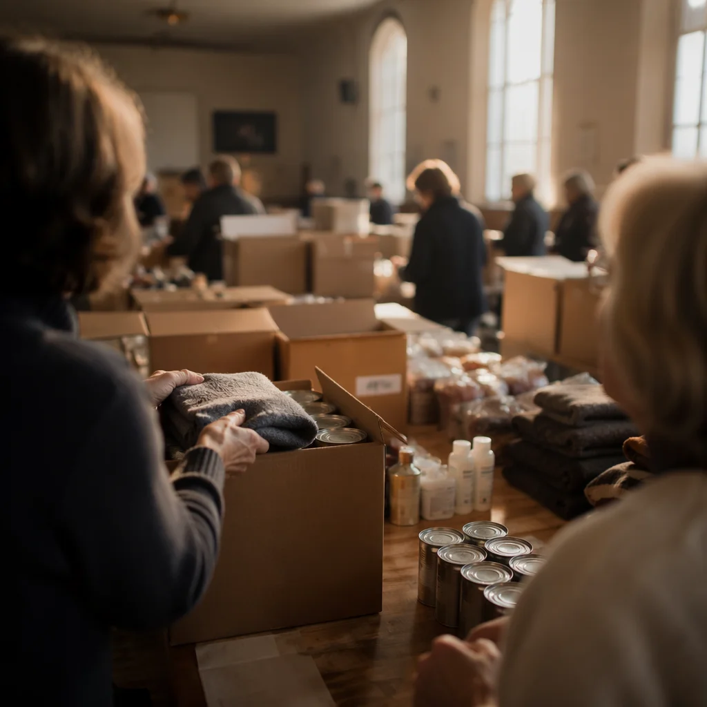 Church Volunteers Packing Relief Supplies