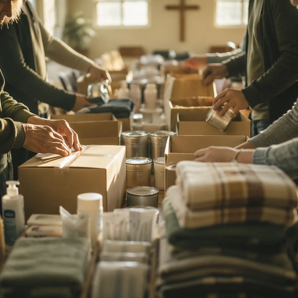 Church Volunteers Packing Relief Supplies