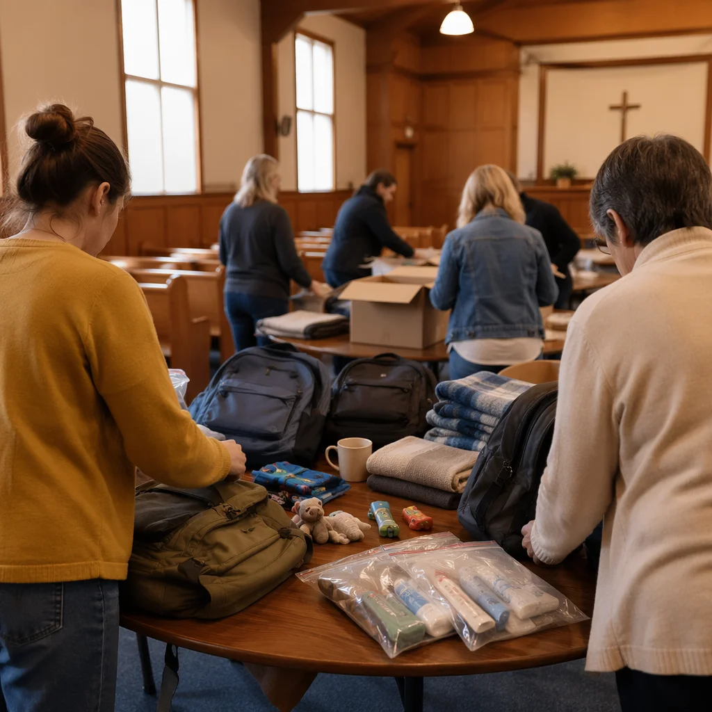 Church Volunteers Packing Donated Supplies