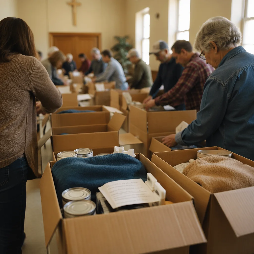 Church Volunteers Packing Relief Supplies
