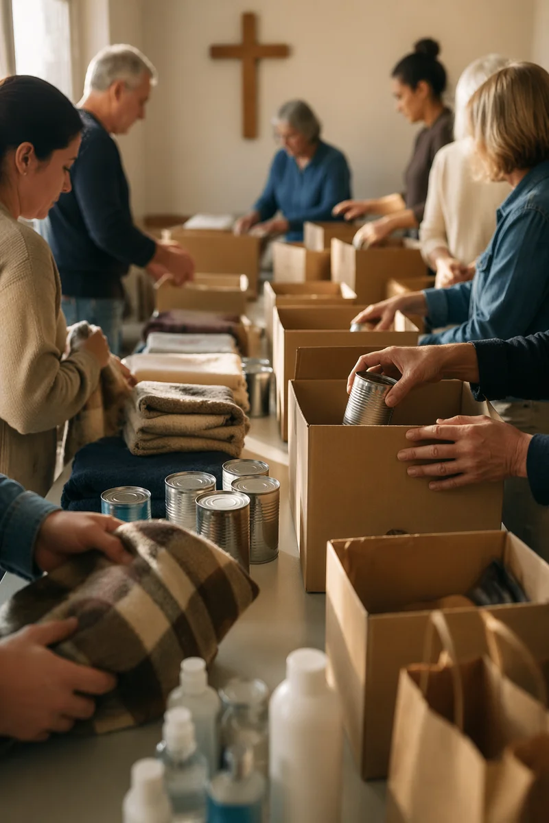 Church Volunteers Packing Emergency Supplies