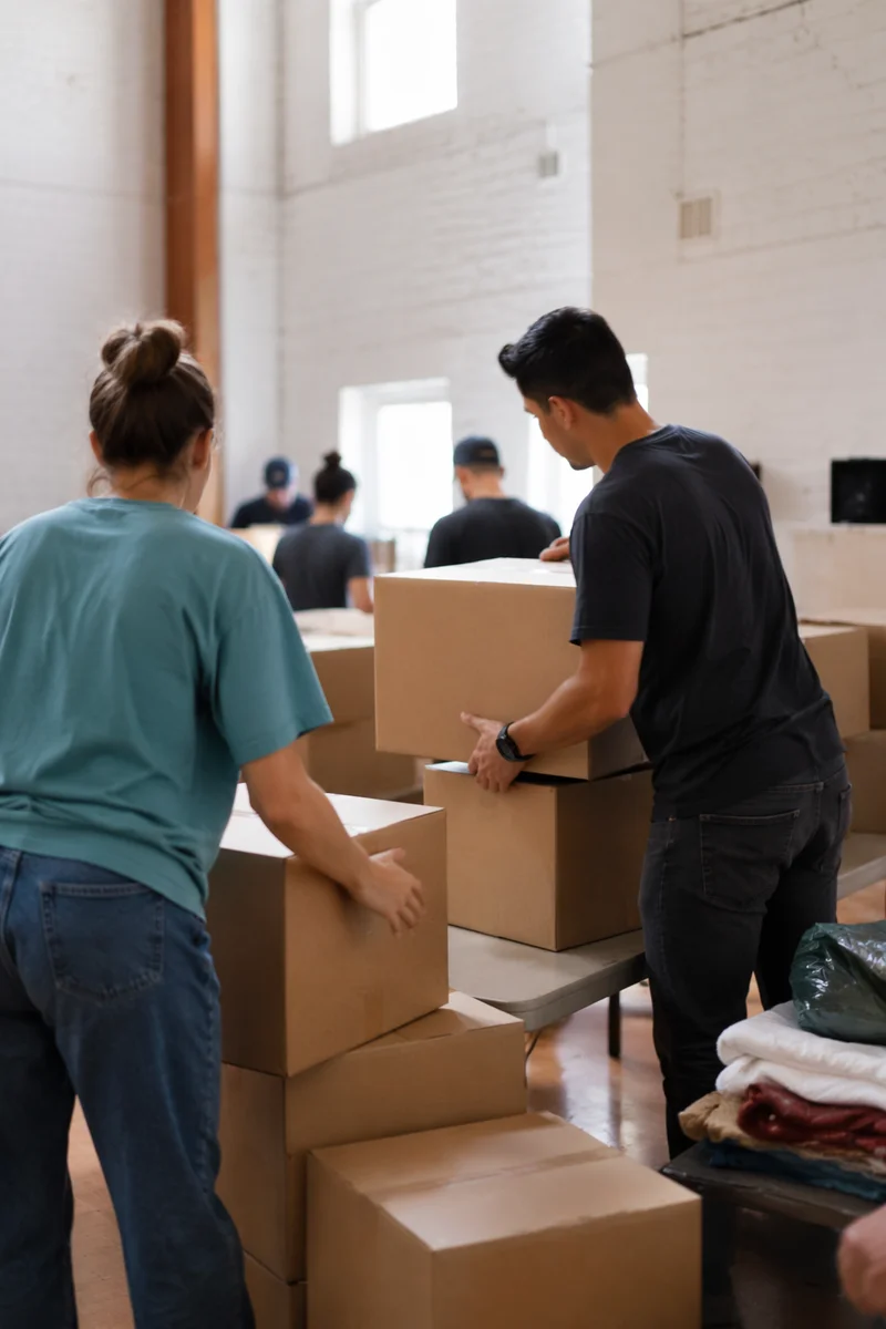 Church Volunteers Packing Community Supplies