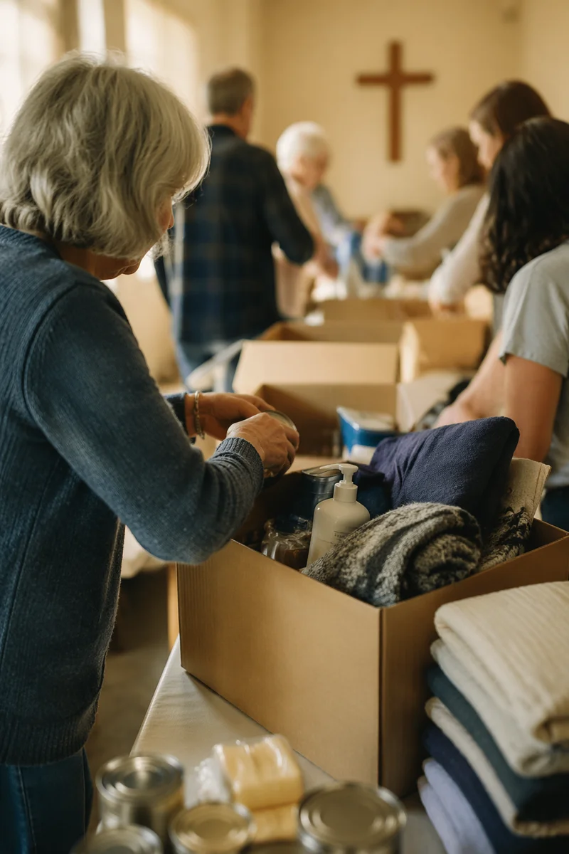 Church Volunteers Packing Relief Supplies